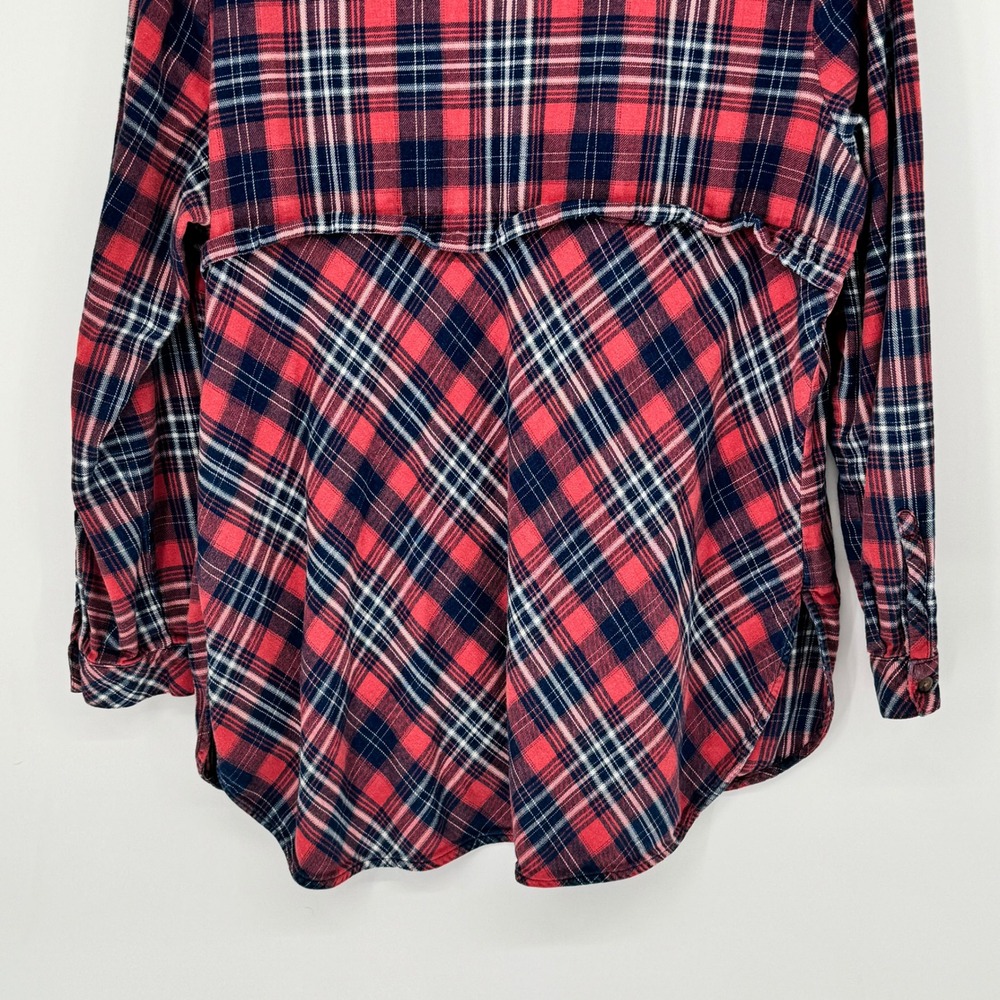 J Jill Denim Women's Red Navy Plaid Button Down Shirt Size Petite Large Cotton - Picture 9 of 12